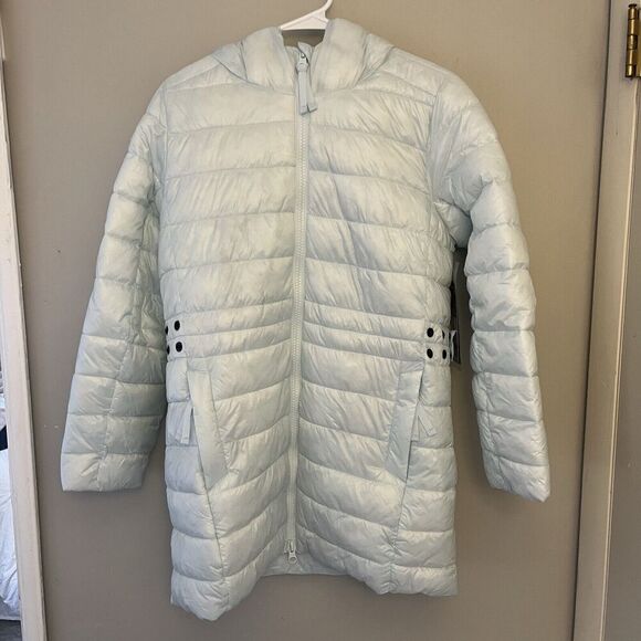 Swiss Tech Baby Blue Puffer Coat Jacket Small 4-6 Womens Packable Mid-Length - Picture 4 of 15